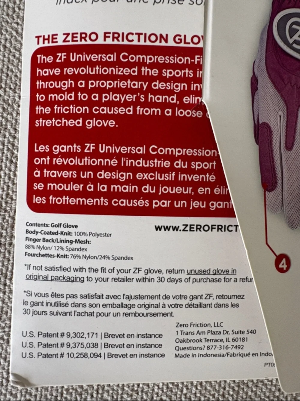 Zero Friction Ladies' Compression-Fit Golf Glove in Purple and White - Picture 7 of 12